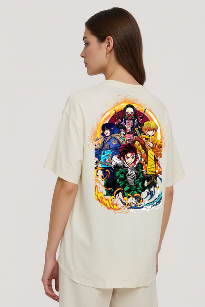 DEMON SLAYER GROUP OVERSIZED TEE BEIGE
