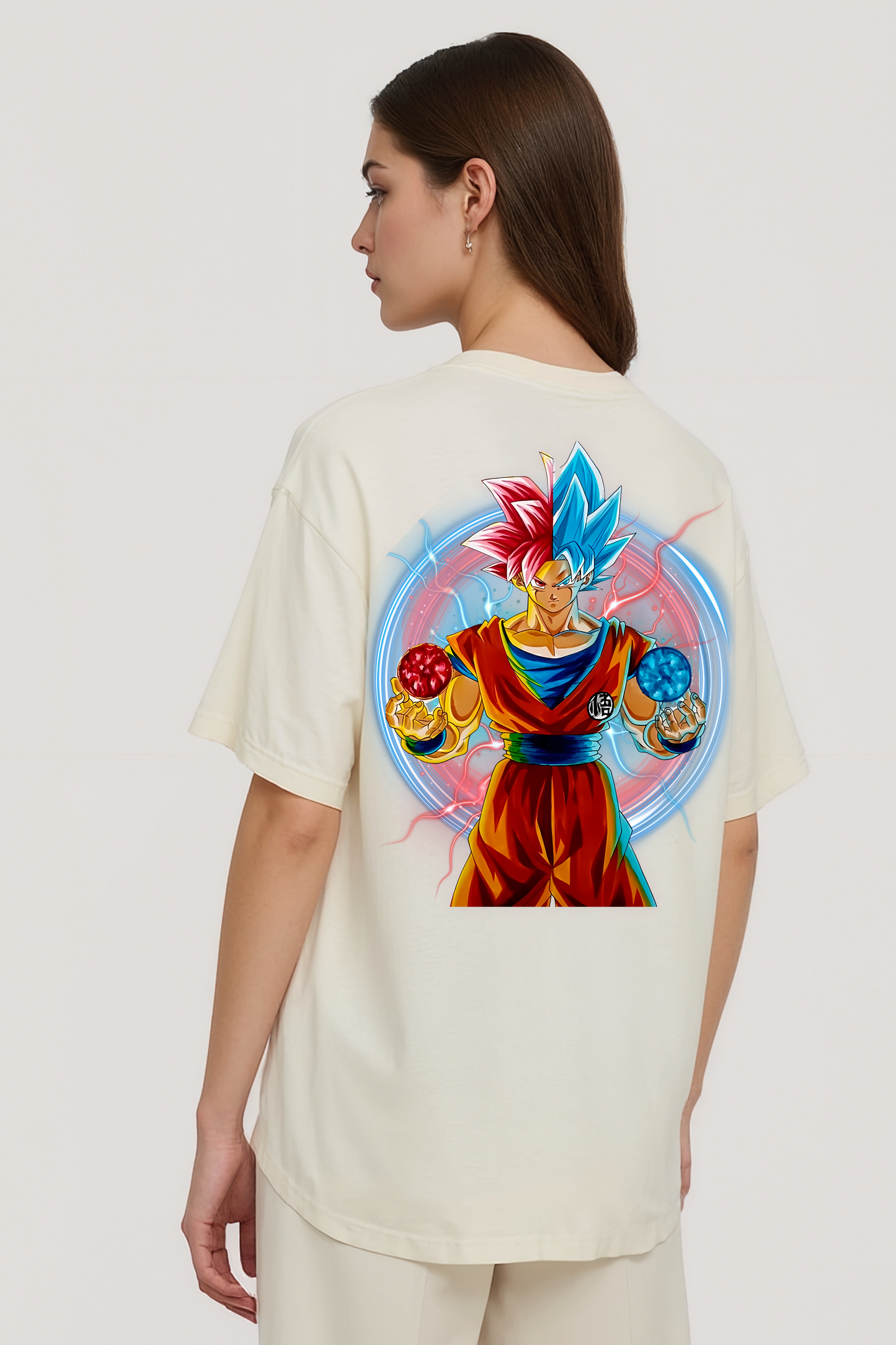 GOKU GRAPHIC OVERSIZED TEE-2 BEIGE