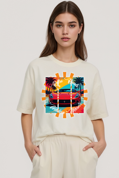 RETRO ROADS OVERSIZED TEE BEIGE