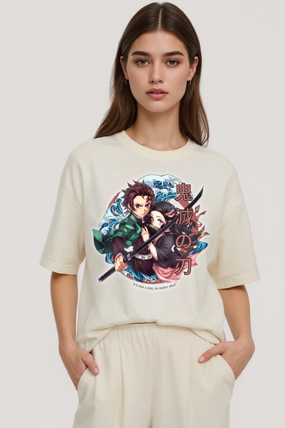 TANJIRO & NEZUKO OVERSIZED TEE BEIGE