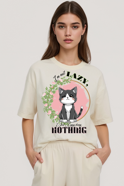 I AM NOT LAZY OVERSIZED TEE BEIGE