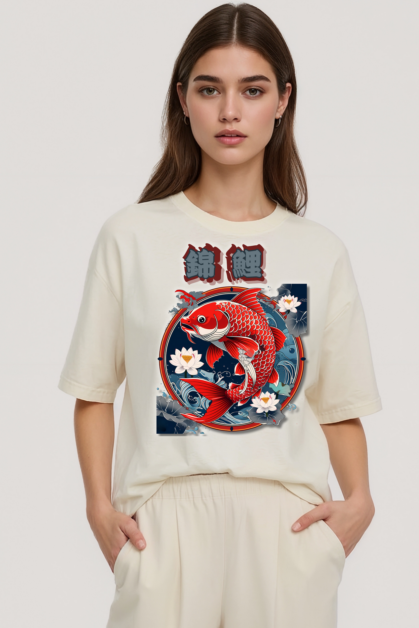 KOI FISH OVERSIZED TEE BEIGE