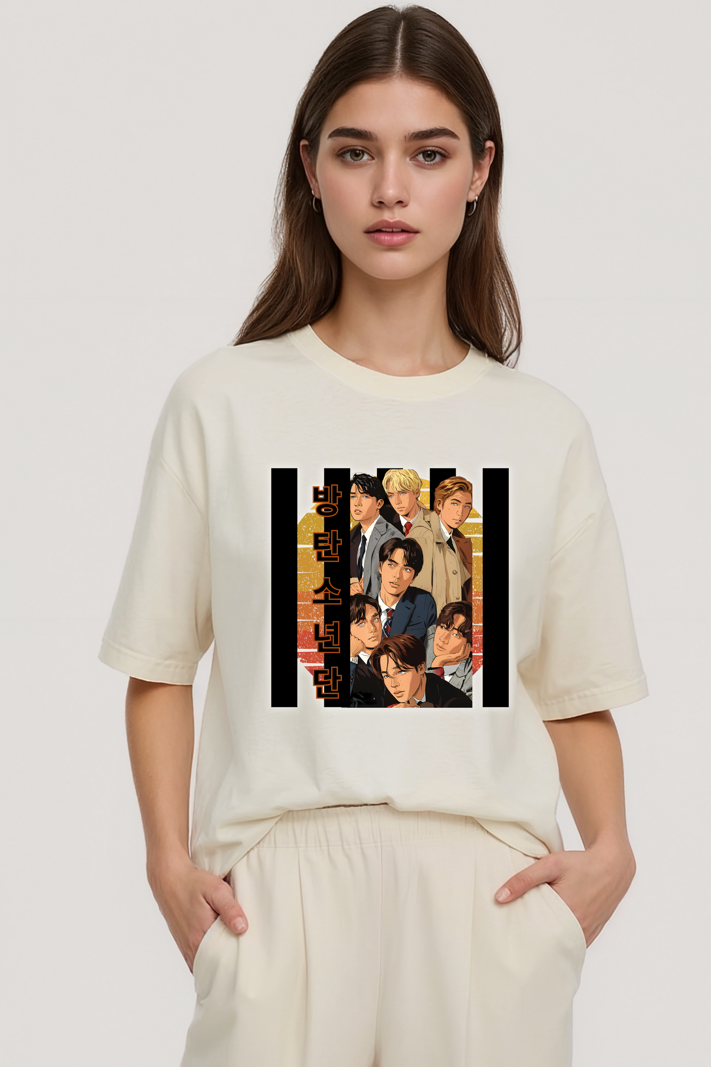BANGTAN BOYS OVERSIZED TEE BEIGE