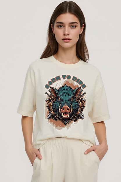 BORN TO RIDE OVERSIZED TEE BEIGE