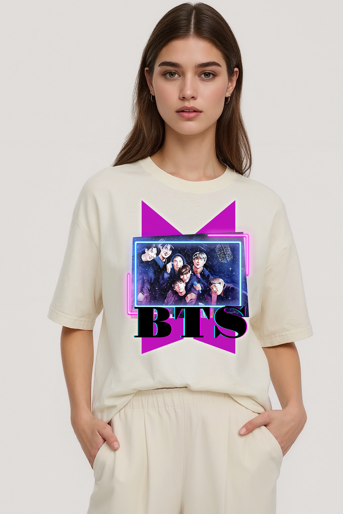 BTS GROUP OVERSIZED TEE BEIGE