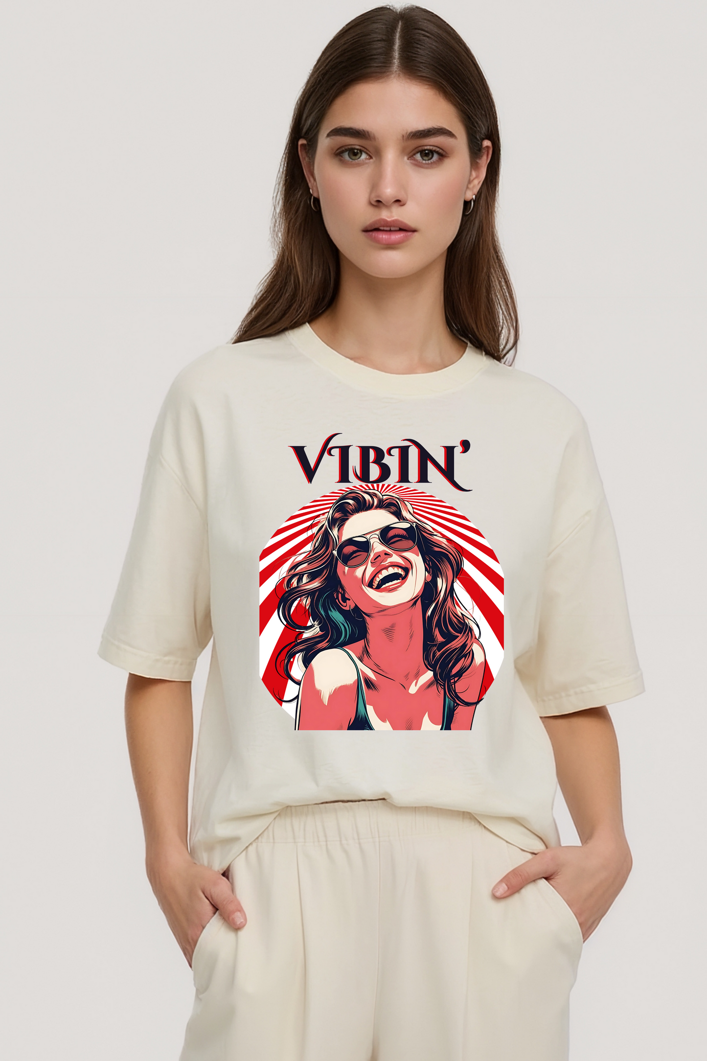 VIBING OVERSIZED TEE BEIGE