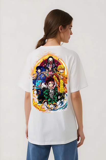 DEMON SLAYER GROUP OVERSIZED TEE WHITE