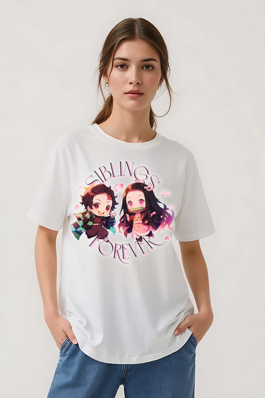 DEMON SLAYER SIBLINGS OVERSIZED TEE WHITE