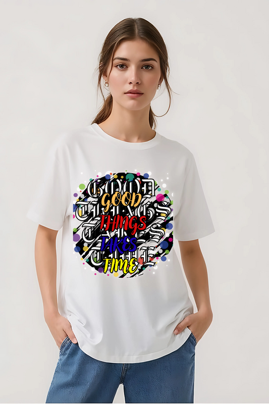 GOOD THINGS TAKES TIME OVERSIZED TEE-II WHITE