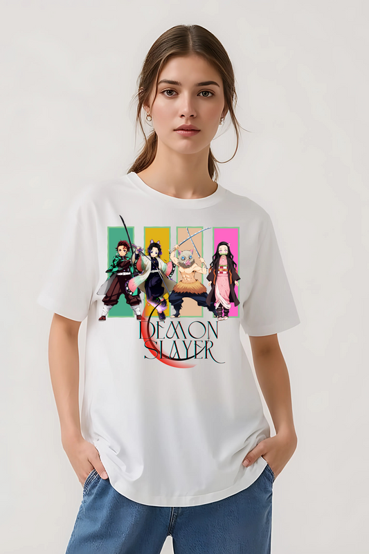 DEMON SLAYERS GRAPHIC OVERSIZED TEE WHITE