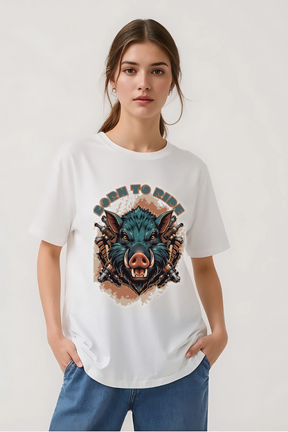 BORN TO RIDE OVERSIZED TEE WHITE