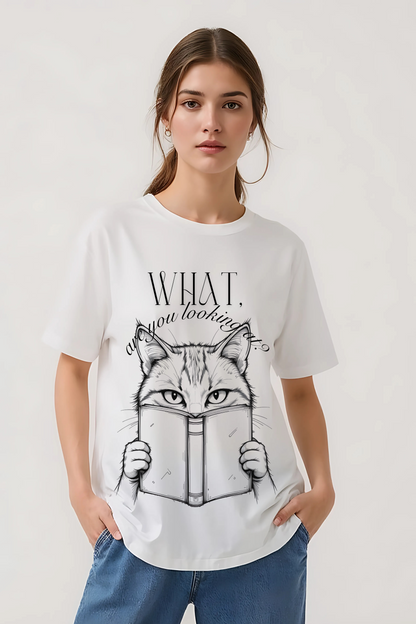 SUSPICIOUS CAT OVERSIZED TEE WHITE
