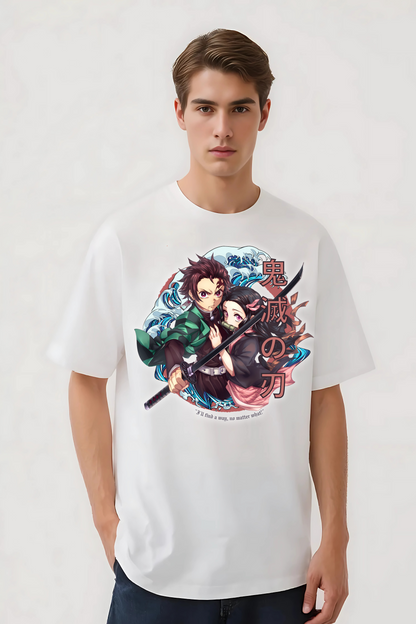 TANJIRO & NEZUKO OVERSIZED TEE WHITE