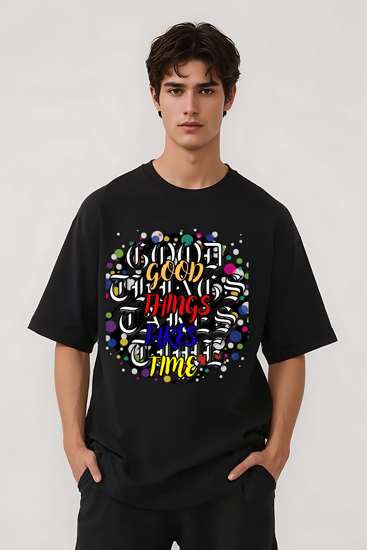 GOOD THINGS TAKES TIME OVERSIZED TEE-II BLACK