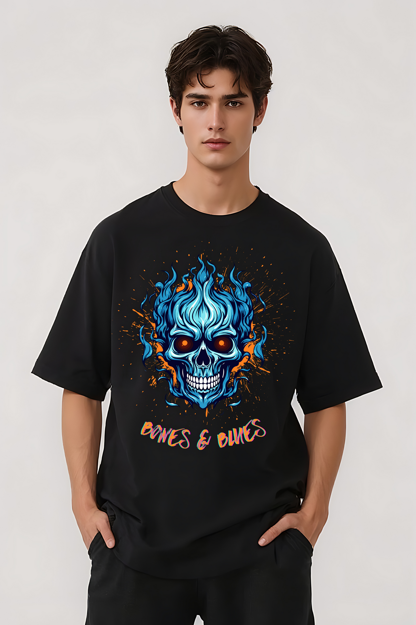 BONES & BLUES OVERSIZED TEE BLACK