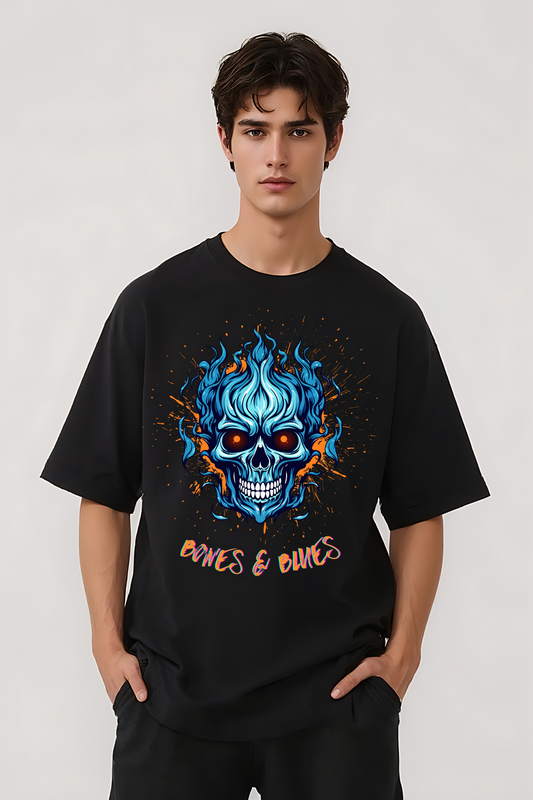 BONES & BLUES OVERSIZED TEE BLACK