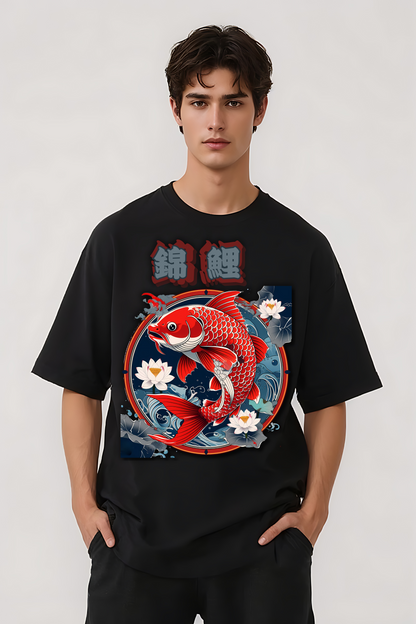 KOI FISH OVERSIZED TEE BLACK