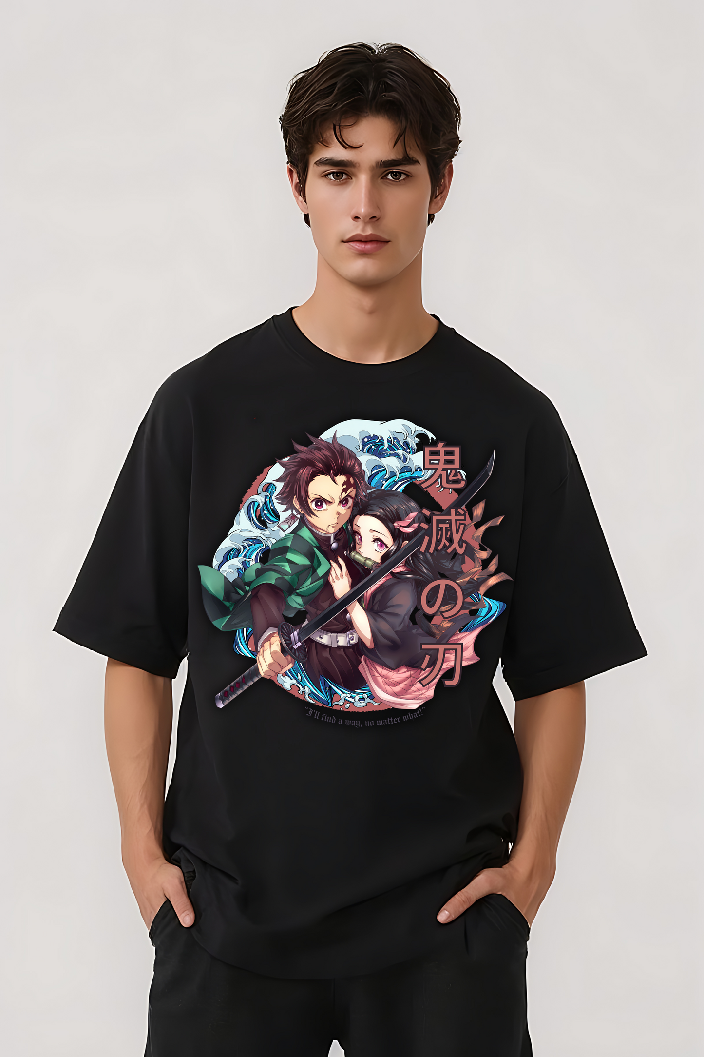 TANJIRO & NEZUKO OVERSIZED TEE BLACK