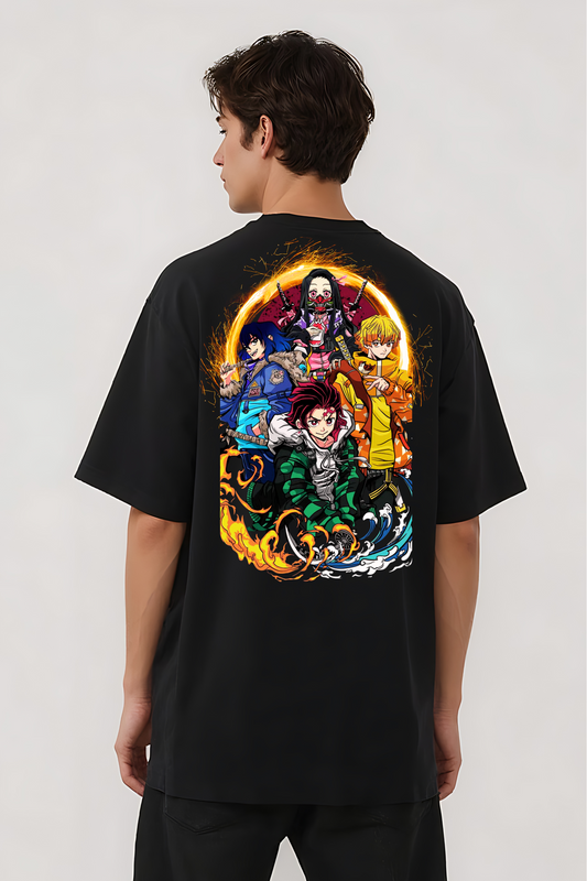 DEMON SLAYER GROUP OVERSIZED TEE BLACK
