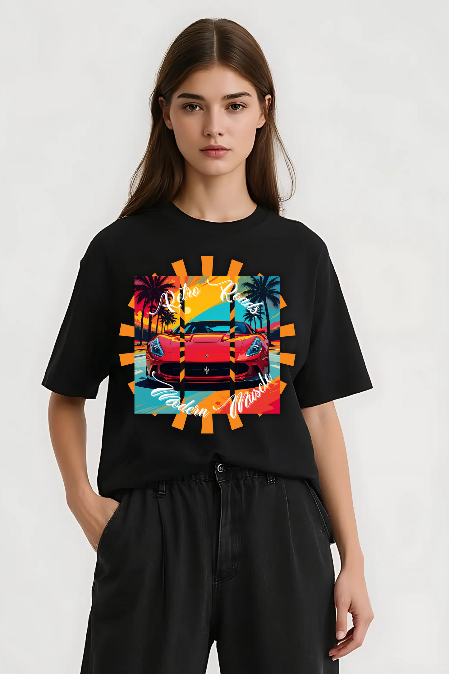RETRO ROADS OVERSIZED TEE BLACK