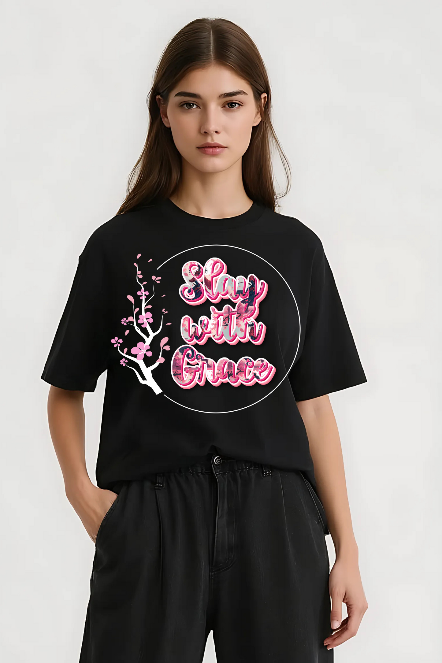 SLAY WITH GRACE OVERSIZED TEE BLACK