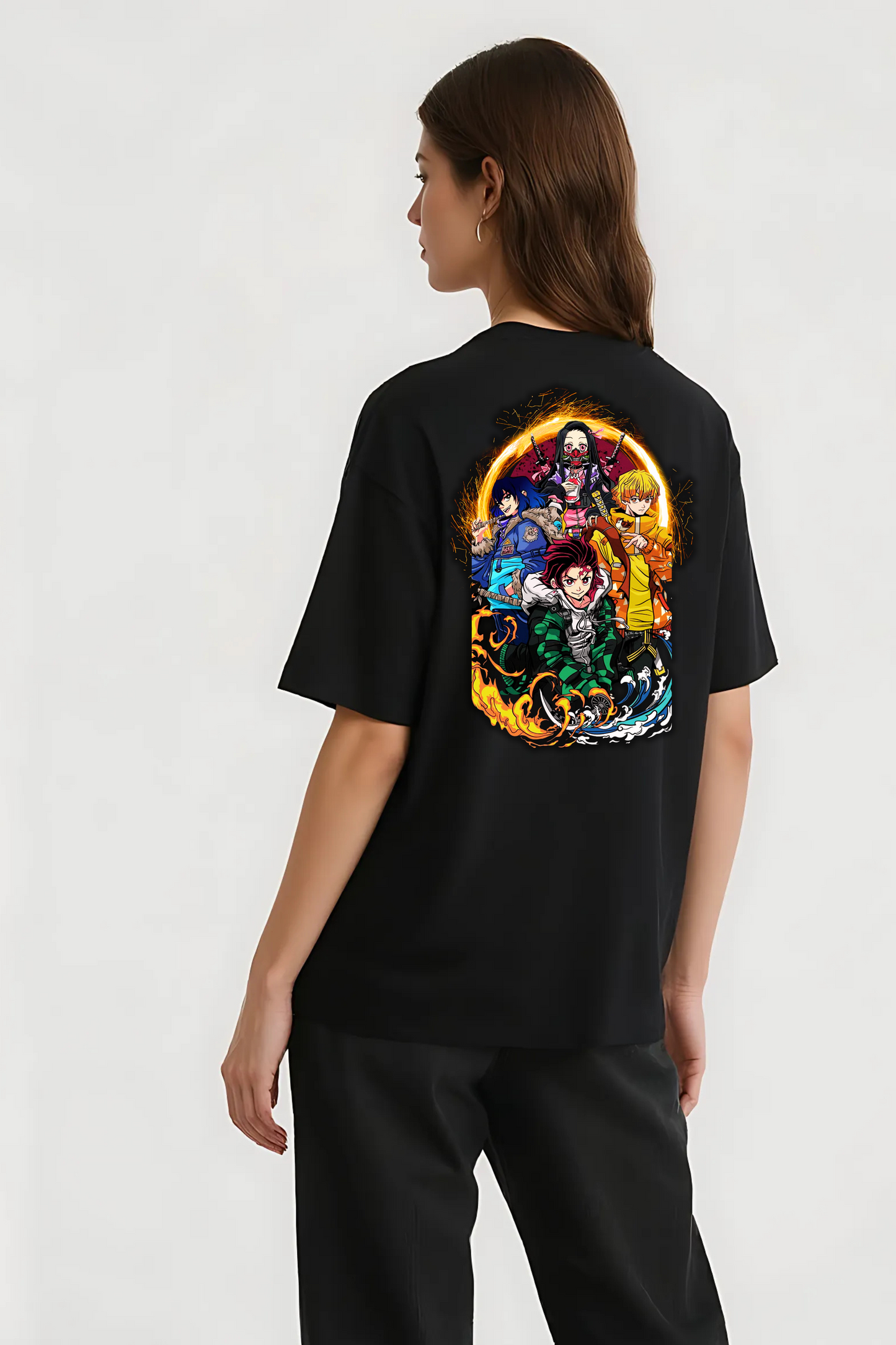 DEMON SLAYER GROUP OVERSIZED TEE BLACK