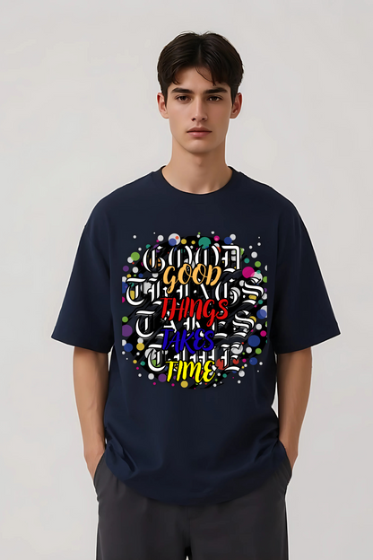 GOOD THINGS TAKES TIME OVERSIZED TEE-II NAVY BLUE