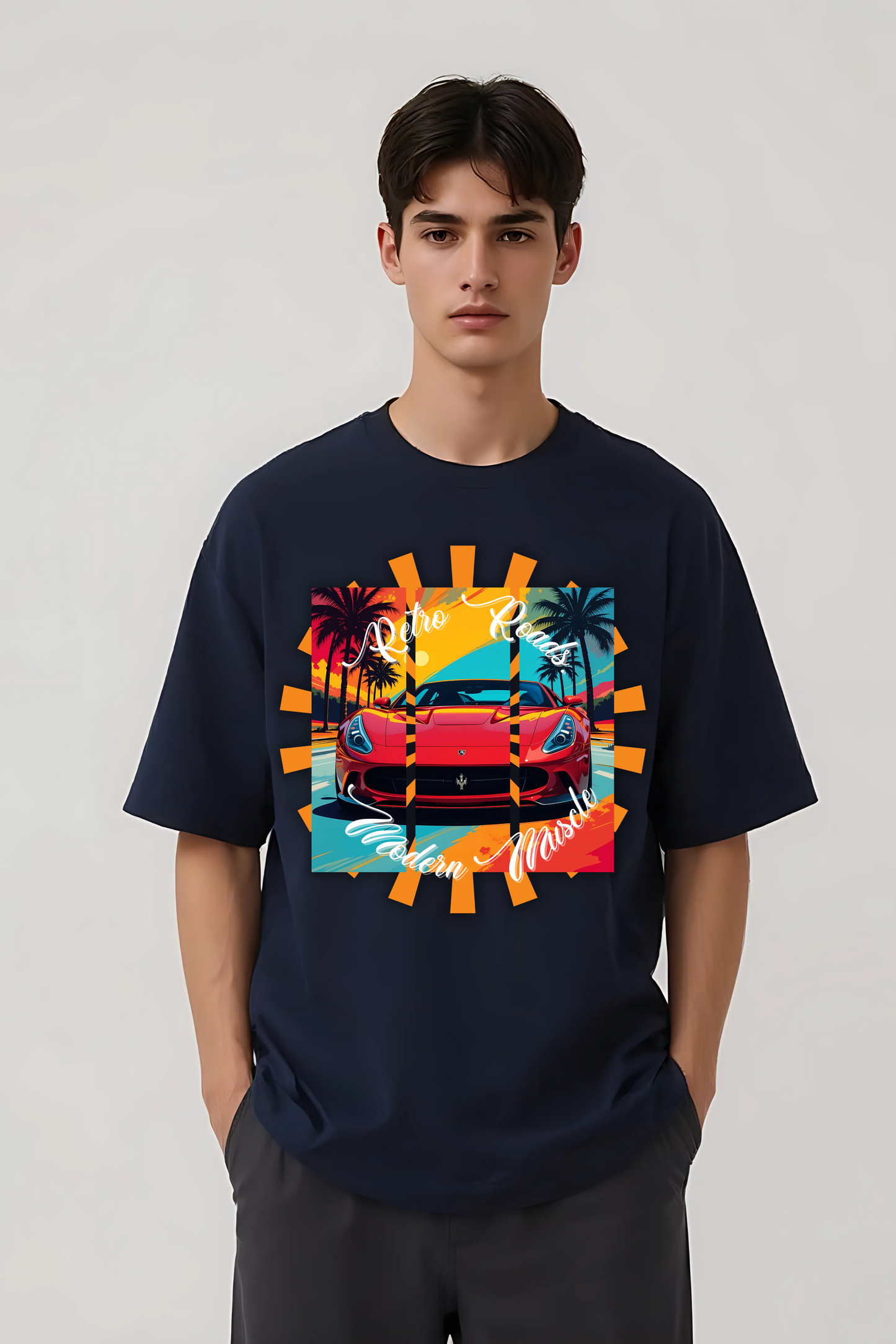 RETRO ROADS OVERSIZED TEE NAVY-BLUE