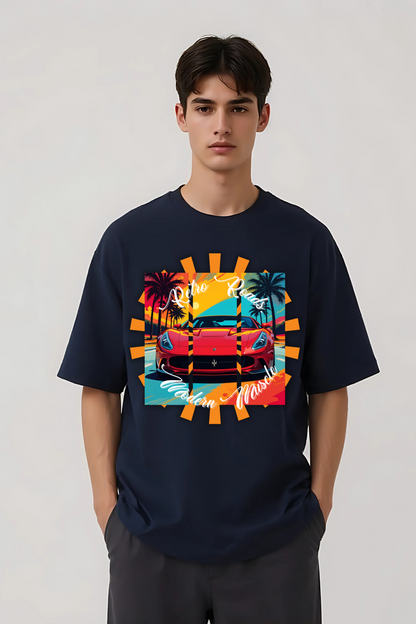 RETRO ROADS OVERSIZED TEE NAVY-BLUE