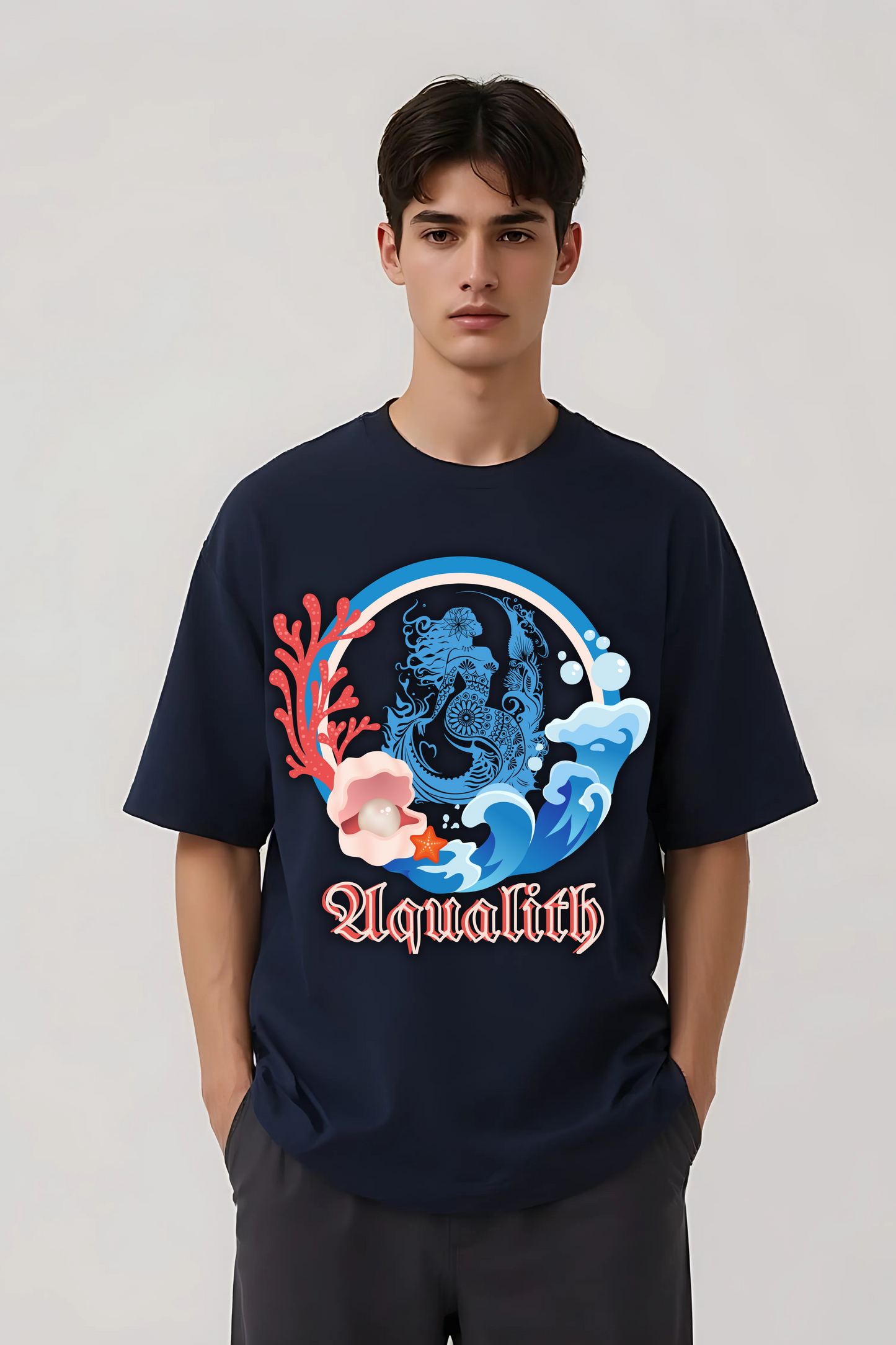 AQUALITH OVERSIZED TEE NAVY-BLUE