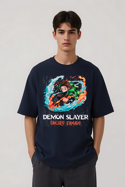 TANJIRO KAMADO OVERSIZED TEE NAVY-BLUE