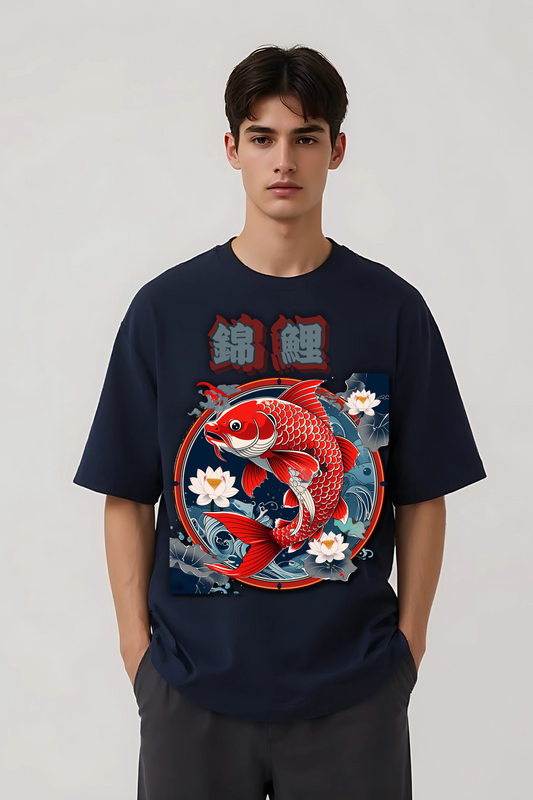 KOI FISH OVERSIZED TEE NAVY-BLUE