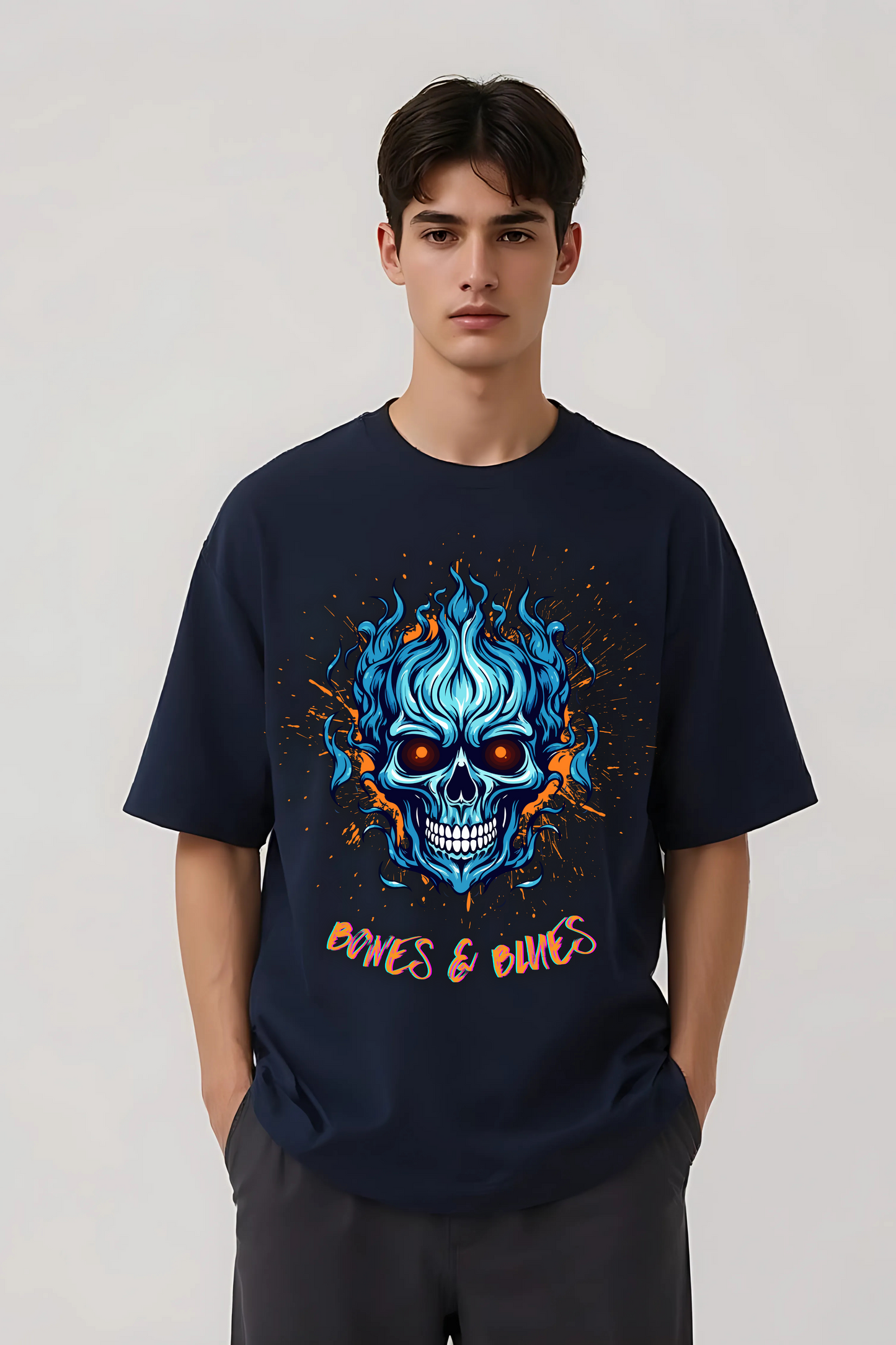 BONES & BLUES OVERSIZED TEE NAVY-BLUE