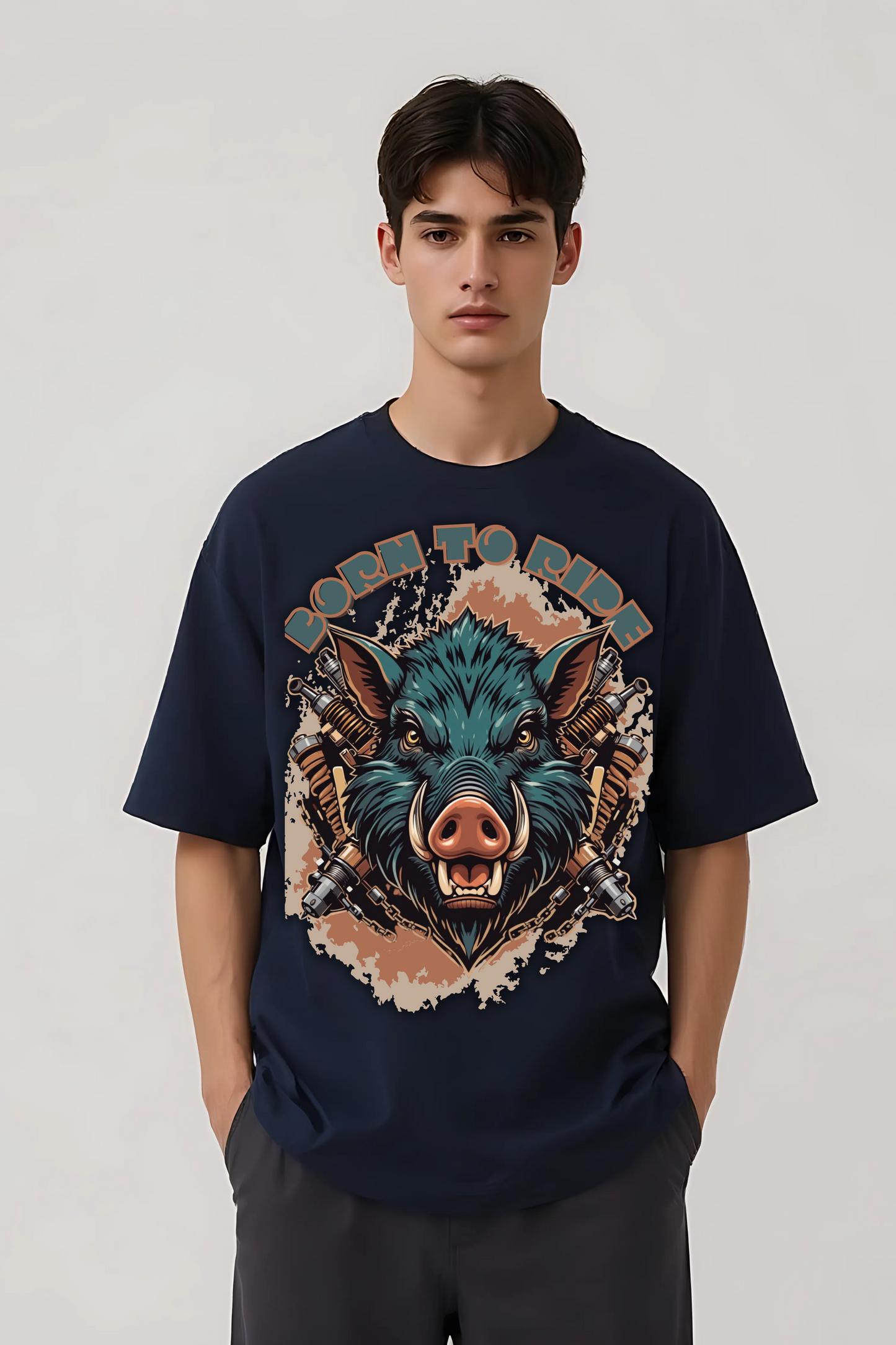 BORN TO RIDE OVERSIZED TEE NAVY-BLUE