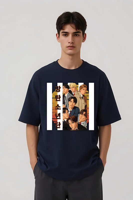 BANGTAN BOYS OVERSIZED TEE NAVY BLUE