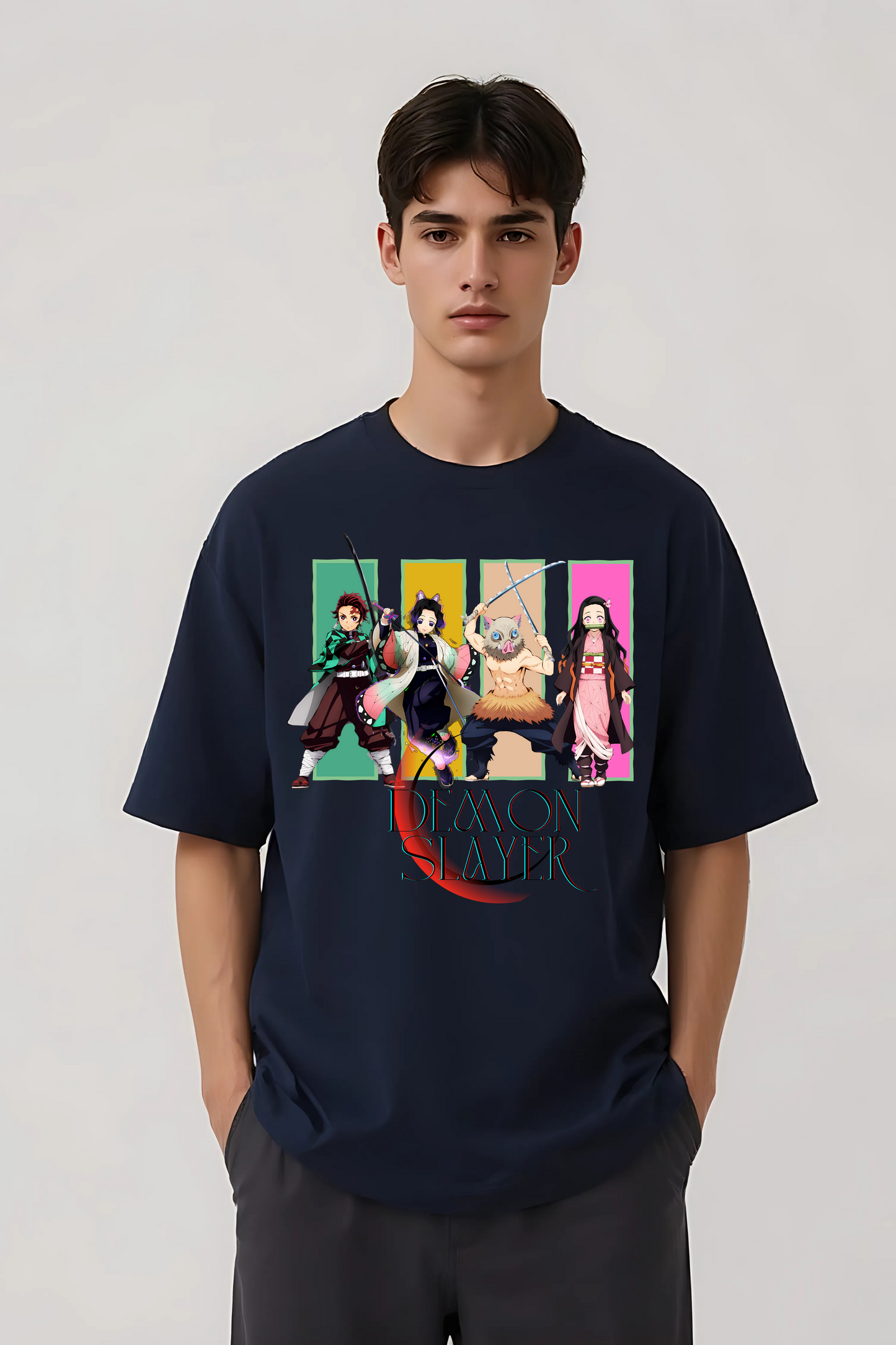 DEMON SLAYERS GRAPHIC OVERSIZED TEE NAVY-BLUE
