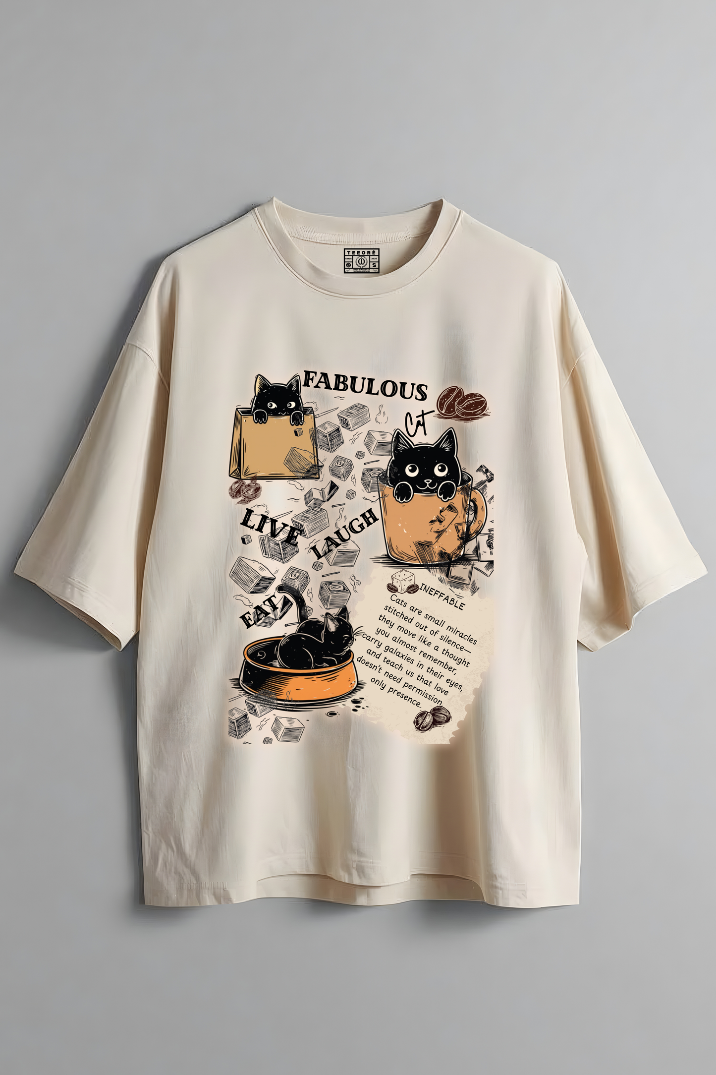 FABULOUS CAT OVERSIZED T-SHIRT BEIGE