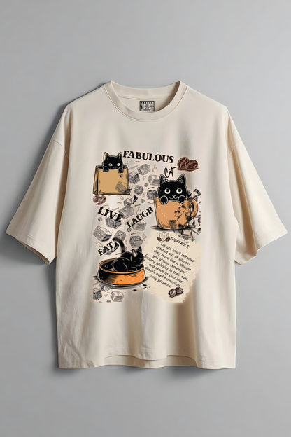 FABULOUS CAT OVERSIZED T-SHIRT BEIGE