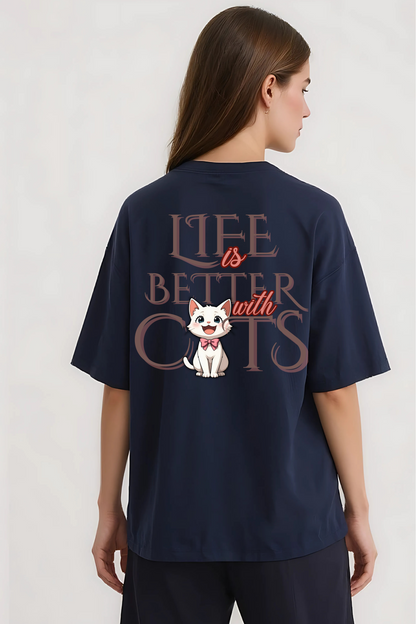 CATS OVERSIZED TEE NAVY-BLUE