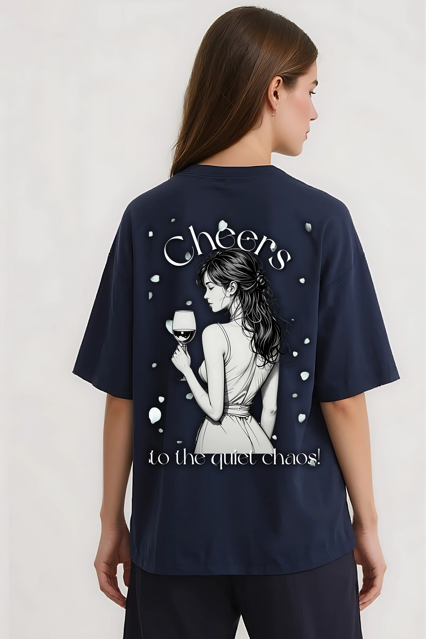 CHEERS TO CHAOS OVERSIZED TEE NAVY-BLUE