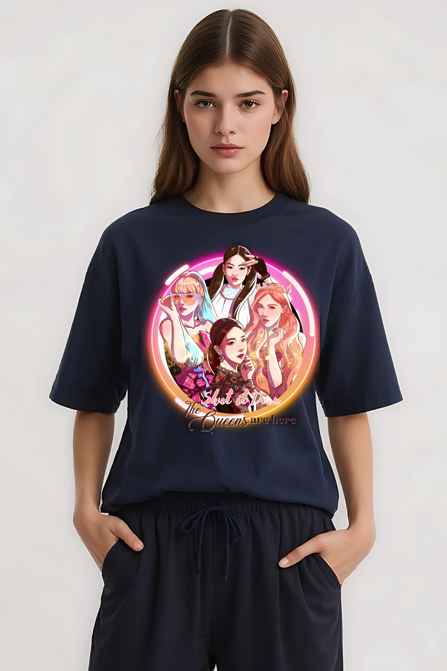 BLACKPINK QUEENS OVERSIZED TEE NAVY BLUE