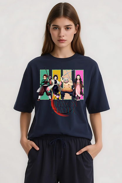 DEMON SLAYERS GRAPHIC OVERSIZED TEE NAVY-BLUE