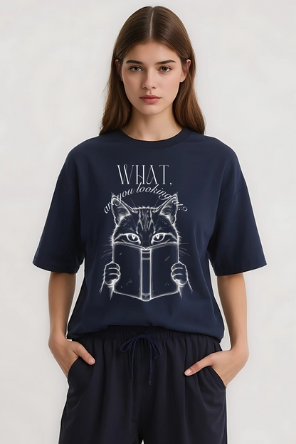 SUSPICIOUS CAT OVERSIZED TEE NAVY-BLUE