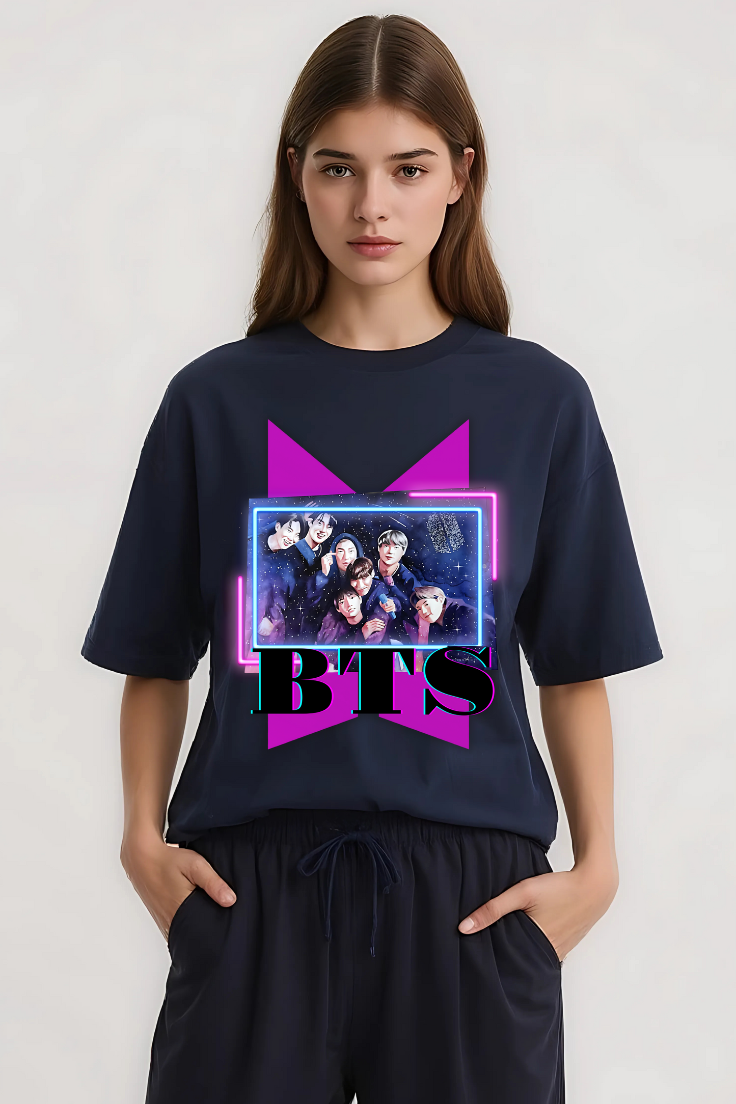 BTS GROUP OVERSIZED TEE NAVY-BLUE