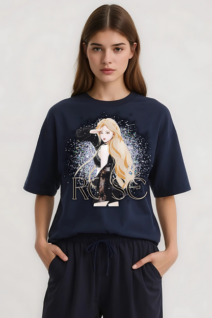 ROSE OVERSIZED TEE NAVY-BLUE