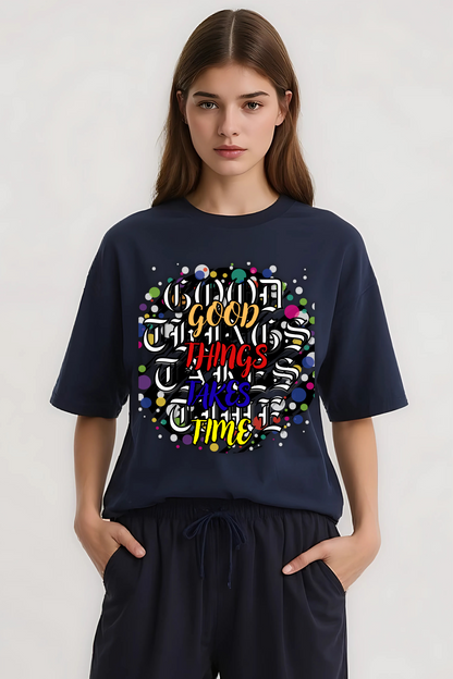 GOOD THINGS TAKES TIME OVERSIZED TEE-II NAVY BLUE