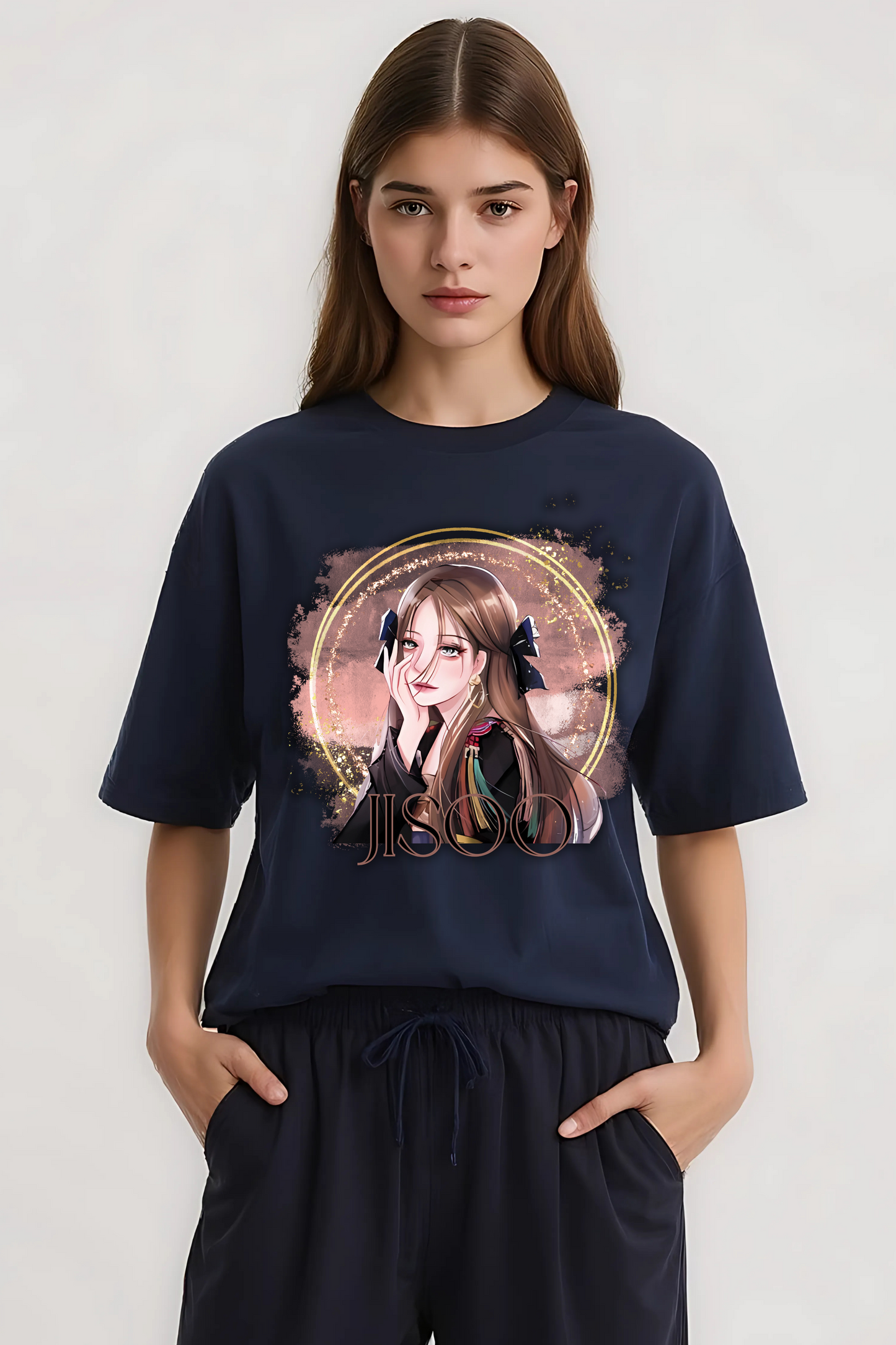JISOO OVERSIZED TEE NAVY-BLUE