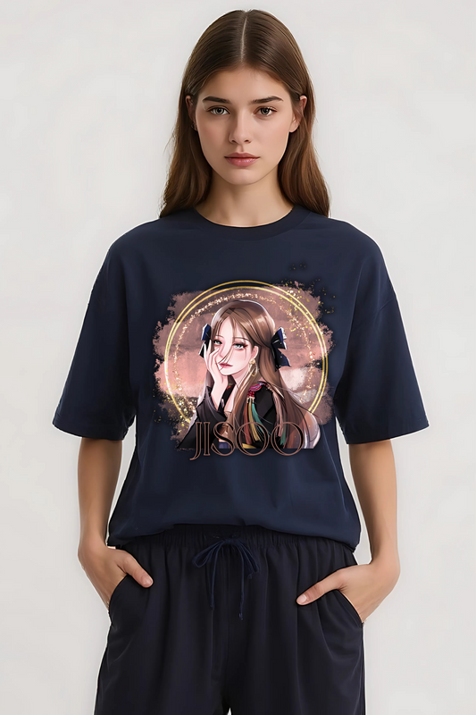 JISOO OVERSIZED TEE NAVY-BLUE