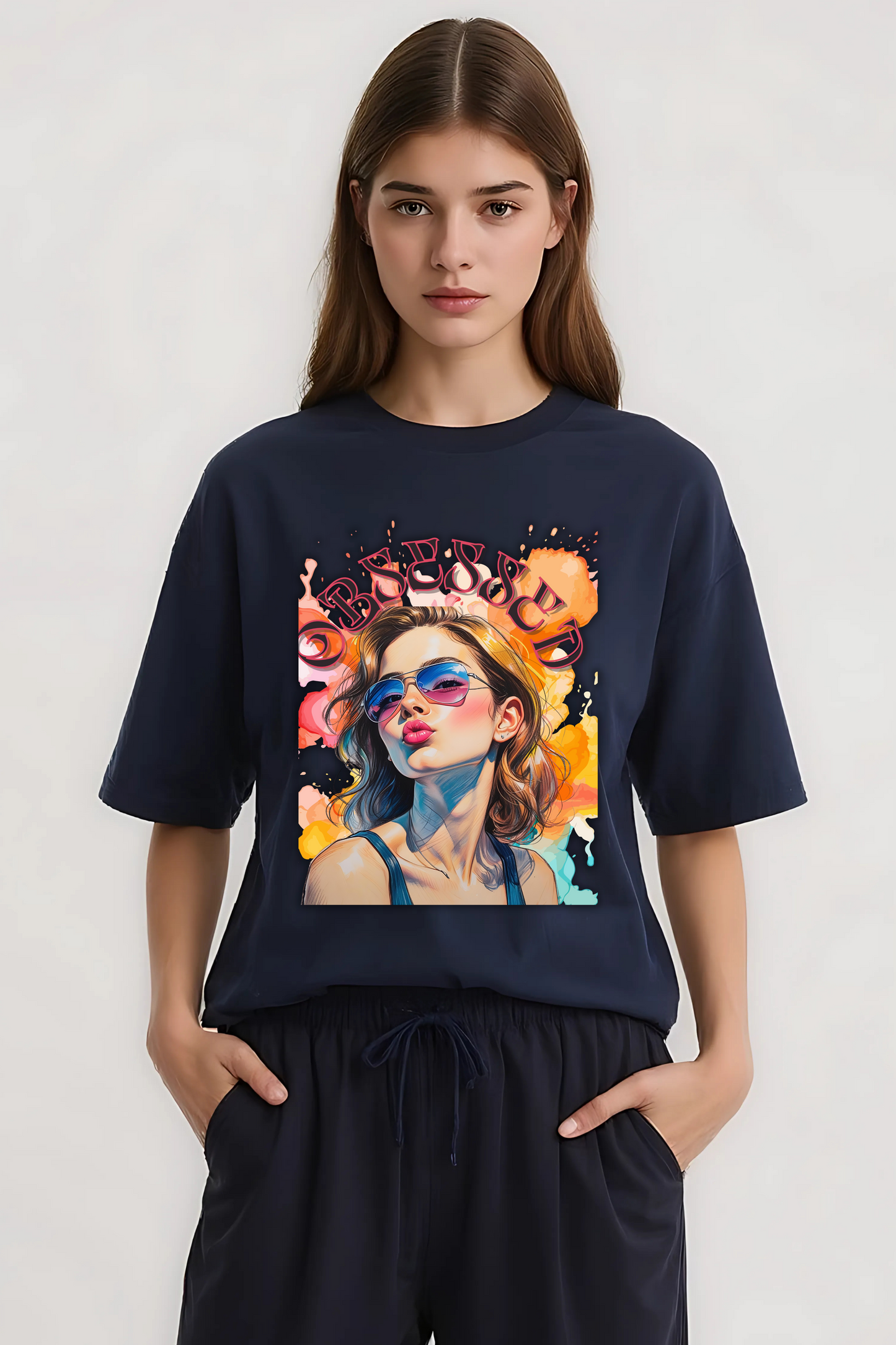 OBSESSED OVERSIZED TEE NAVY-BLUE