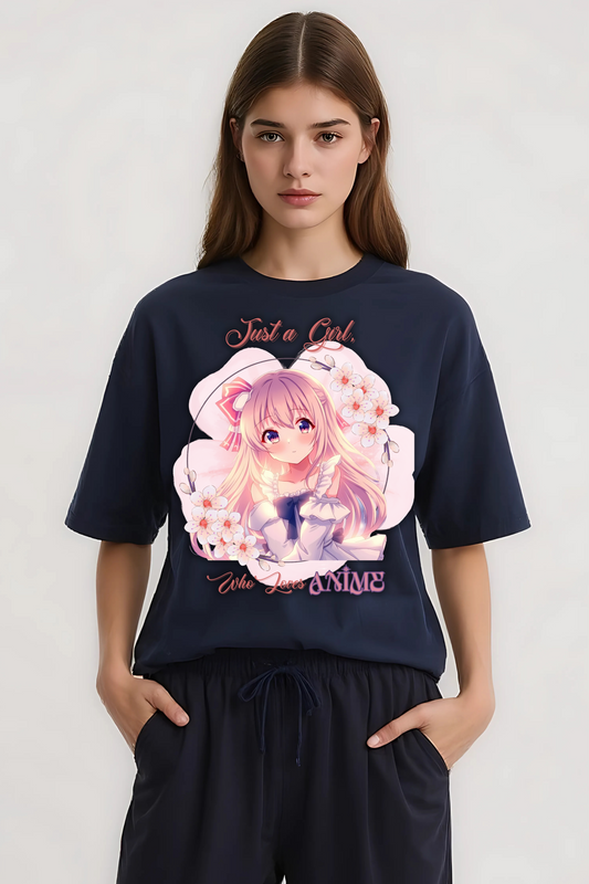 GIRL LOVE ANIME OVERSIZED TEE NAVY-BLUE